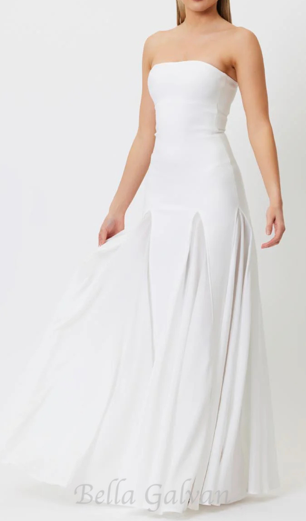 Flowering Girl Women pleated trim strapless maxi dress in white