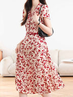 Flowering Girl Women quanna Daily V-Neck Printed Chiffon Dress