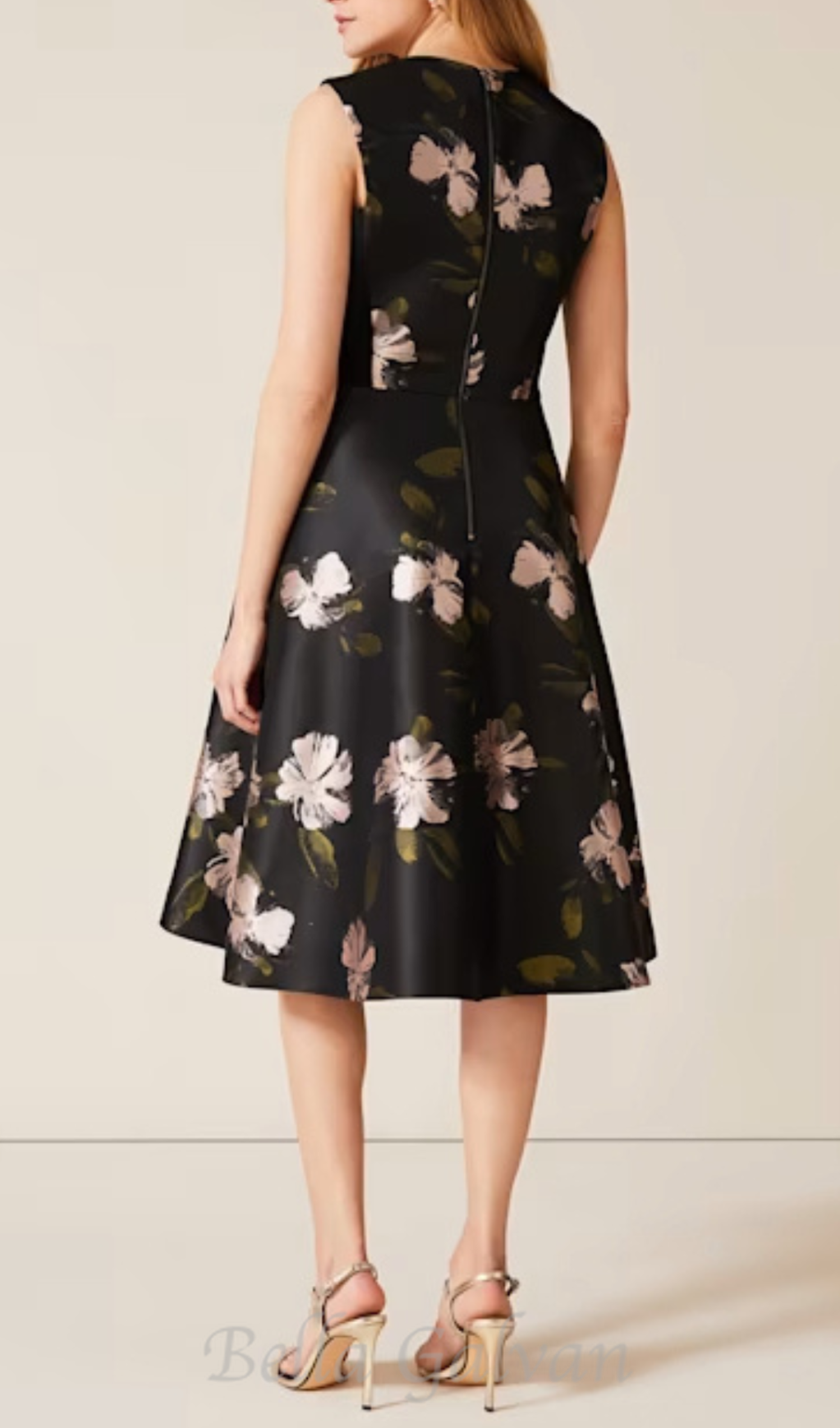 Flowering Girl Women floral jacquard midi dress in black