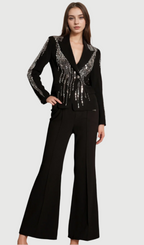 Flowering Girl Women andrea Faidra Rhinestone Double Breasted Lapel Blazer in black