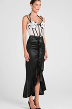 Flowering Girl Women Beulah Black Satin Corset Sequin Wing Cup Dress
