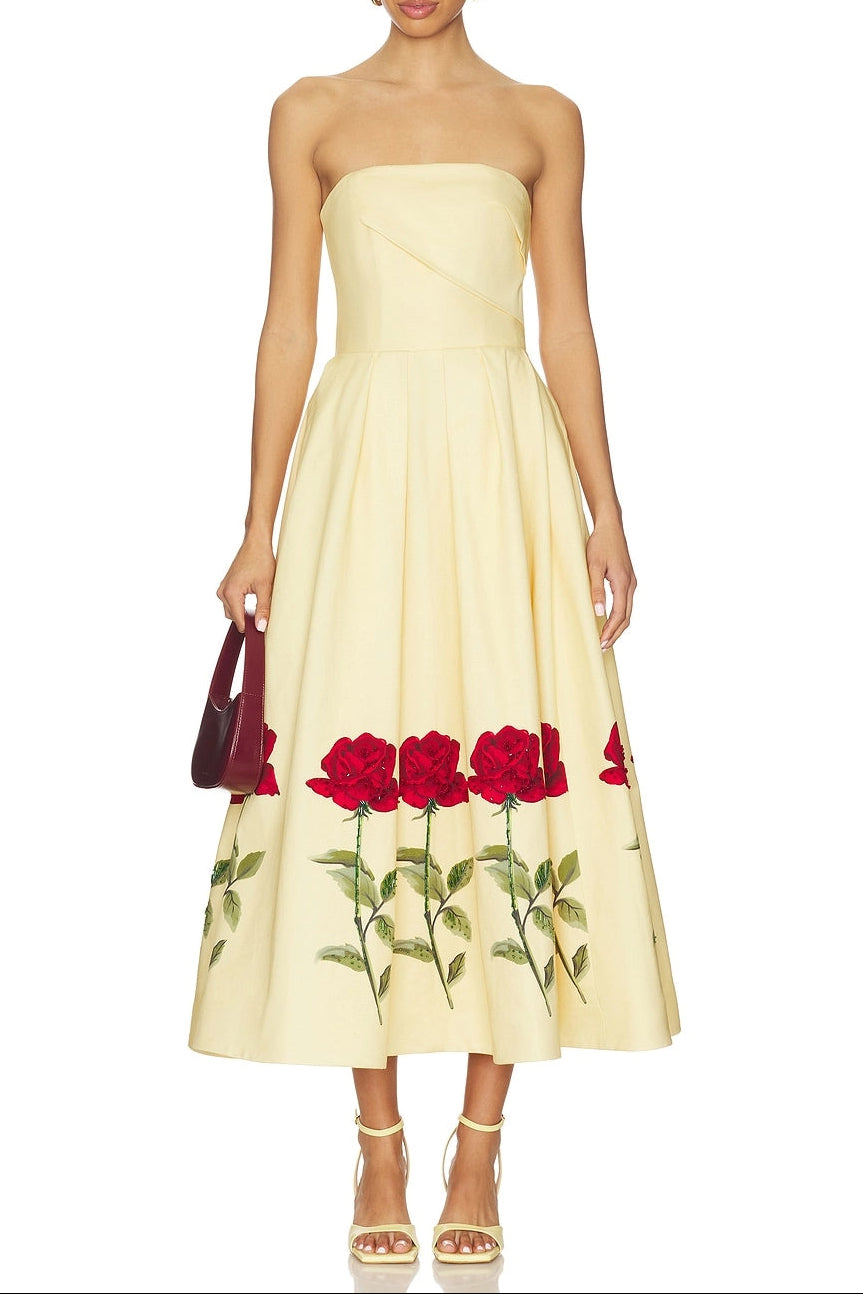 leona Satin Floral print Off-Shoulder Midi Dress