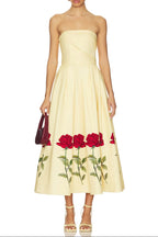 leona Satin Floral print Off-Shoulder Midi Dress