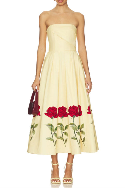 leona Satin Floral print Off-Shoulder Midi Dress