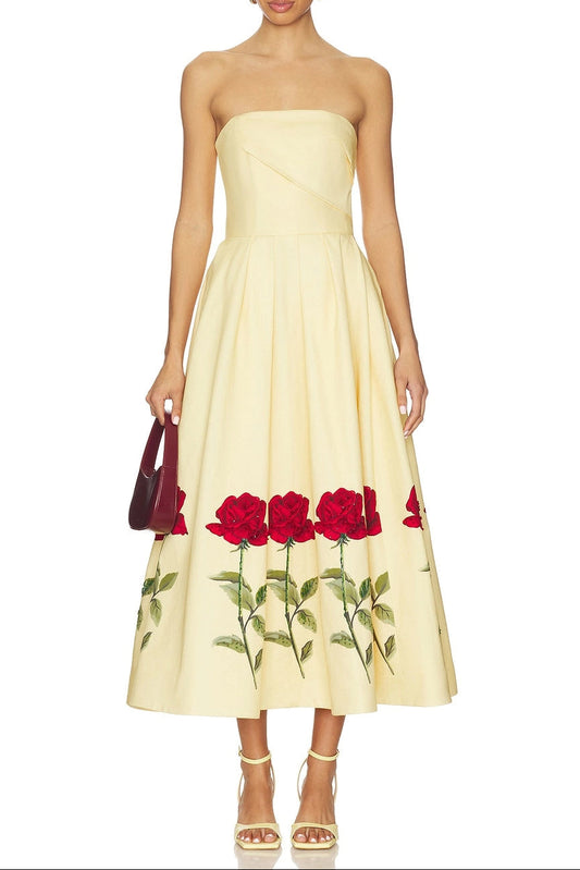leona Satin Floral print Off-Shoulder Midi Dress