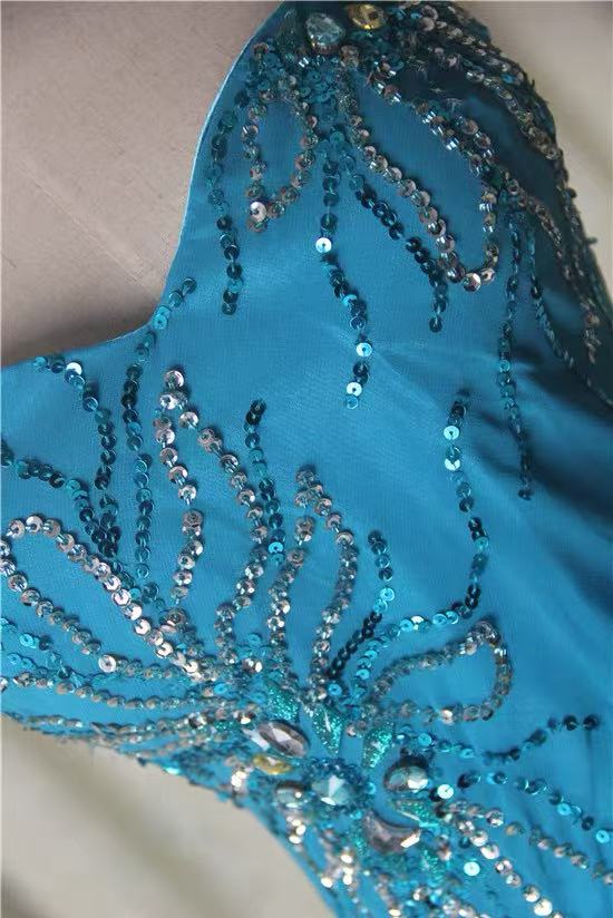 Blue Spaghetti Strap Beaded Chiffon Long Evening Dress