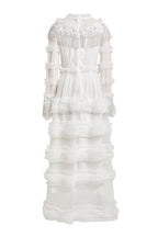 kimberley white Beaded Frill Round Neck Midi Dress