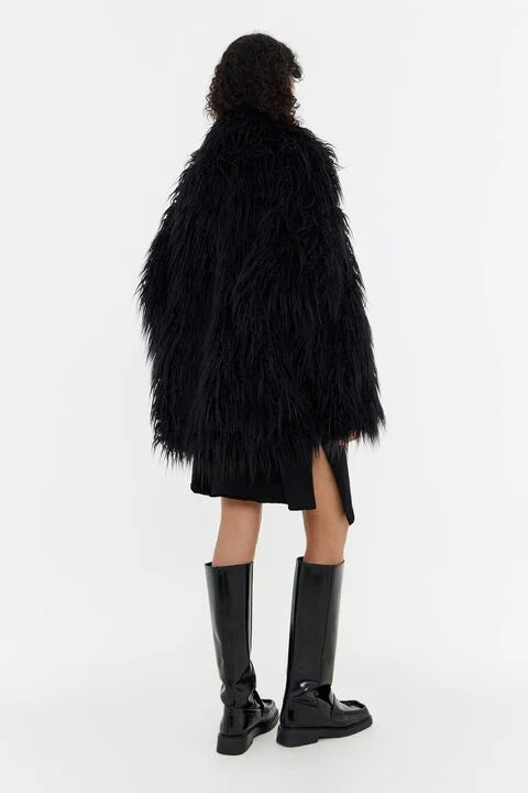 Flowering Girl Women Short black fur coat