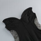 Flowering Girl Women Symmetrical tulle pearl embellished mini dress in black