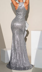 Flowering Girl Women cathica flower sequin maxi dress in gray