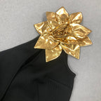 Flowering Girl Women Eunice Gold 3D Flower Cut Out Black Maxi Dress