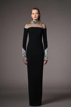 Flowering Girl Women crystal embellishments Black crêpe maxi dress
