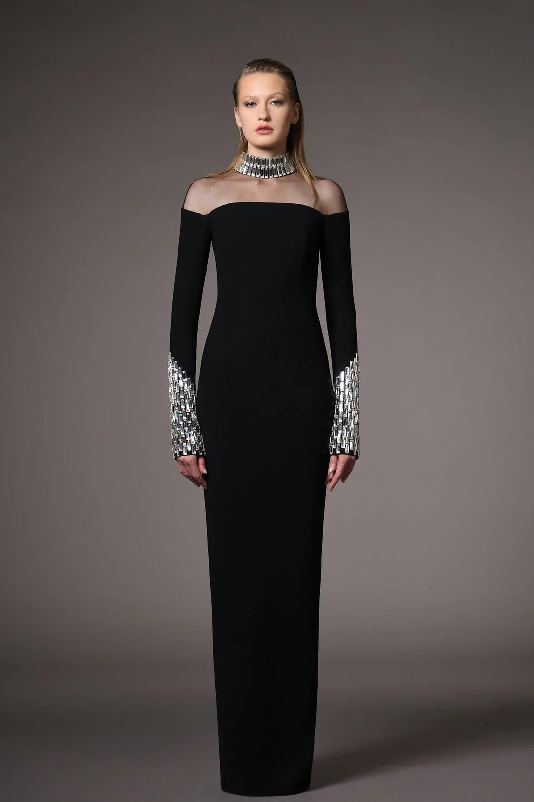 Flowering Girl Women crystal embellishments Black crêpe maxi dress