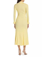 Flowering Girl Women Rib-Knit Fluted Midi Shirt dress in yellow