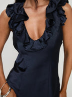 Flowering Girl Women Butacup Frill Mini Dress In Navy