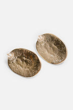 Flowering Girl Women Vintage Textured Gold Oval Baroque Pearl Stud Earrings