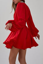 Flowering Girl Women Janice V-Neck Puff Sleeve Mini Dress