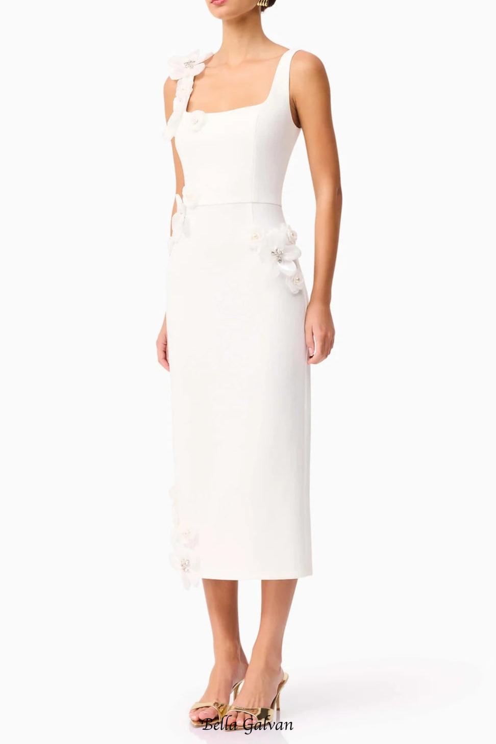 sabrina 3d flower Midi Dress in white
