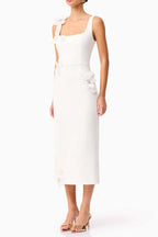 Sabrina 3d Flower Midi Dress In White