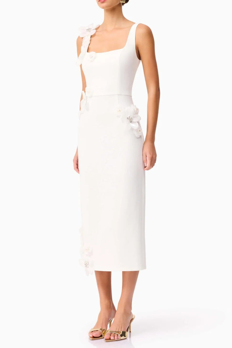 Sabrina 3d Flower Midi Dress In White