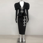 Flowering Girl Women victoria cut out bow mini dress set in black