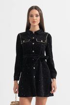 venus black Contrasting Stitching Detail Ribbed Dress