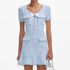 Flowering Girl Women check knit mini dress in blue