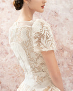 Flowering Girl Women rose sleeve lace hollow mini dress in white