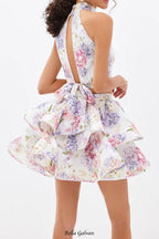 Flowering Girl Women jessica printed backless halter top skirt set in pink