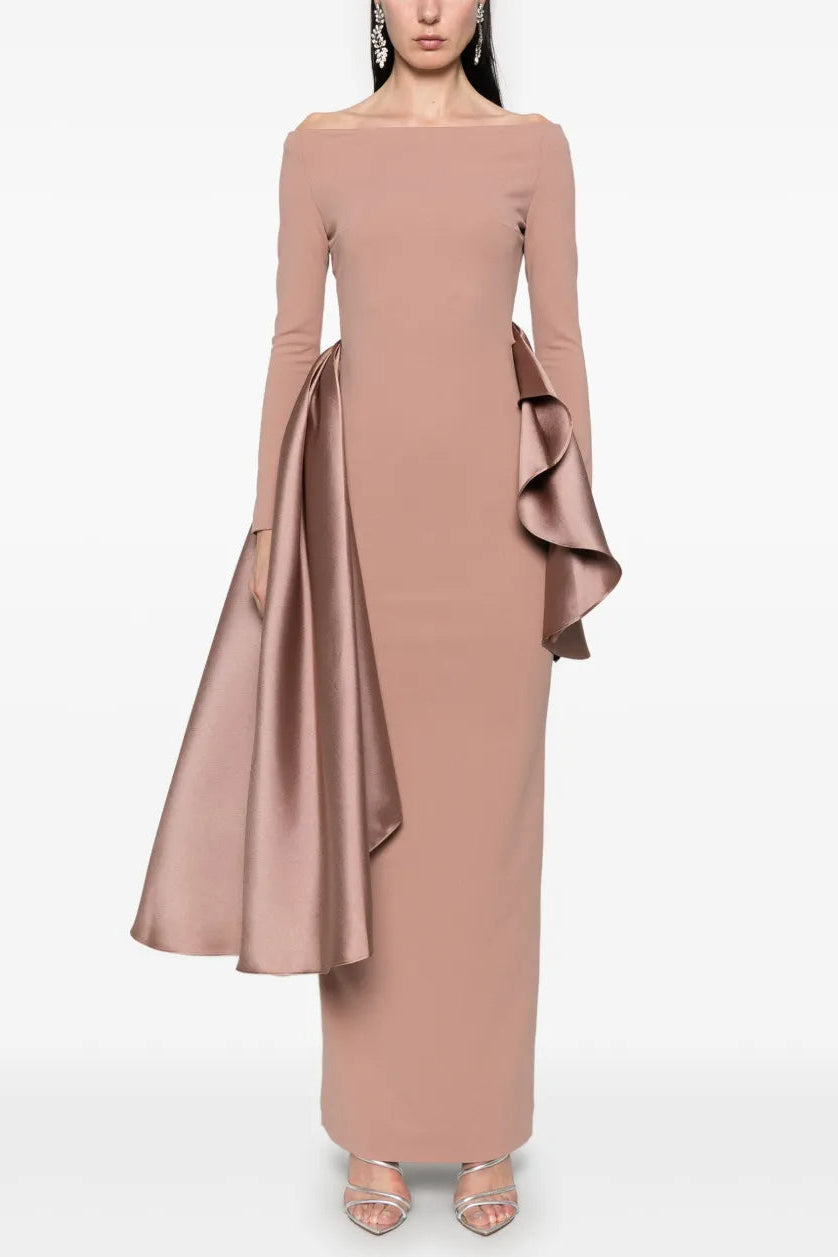 Miranda Ruffle Trim Long Sleeve Maxi Dress In Pink