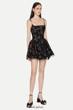 Jubin Mesh printed fishbone mini dress in black
