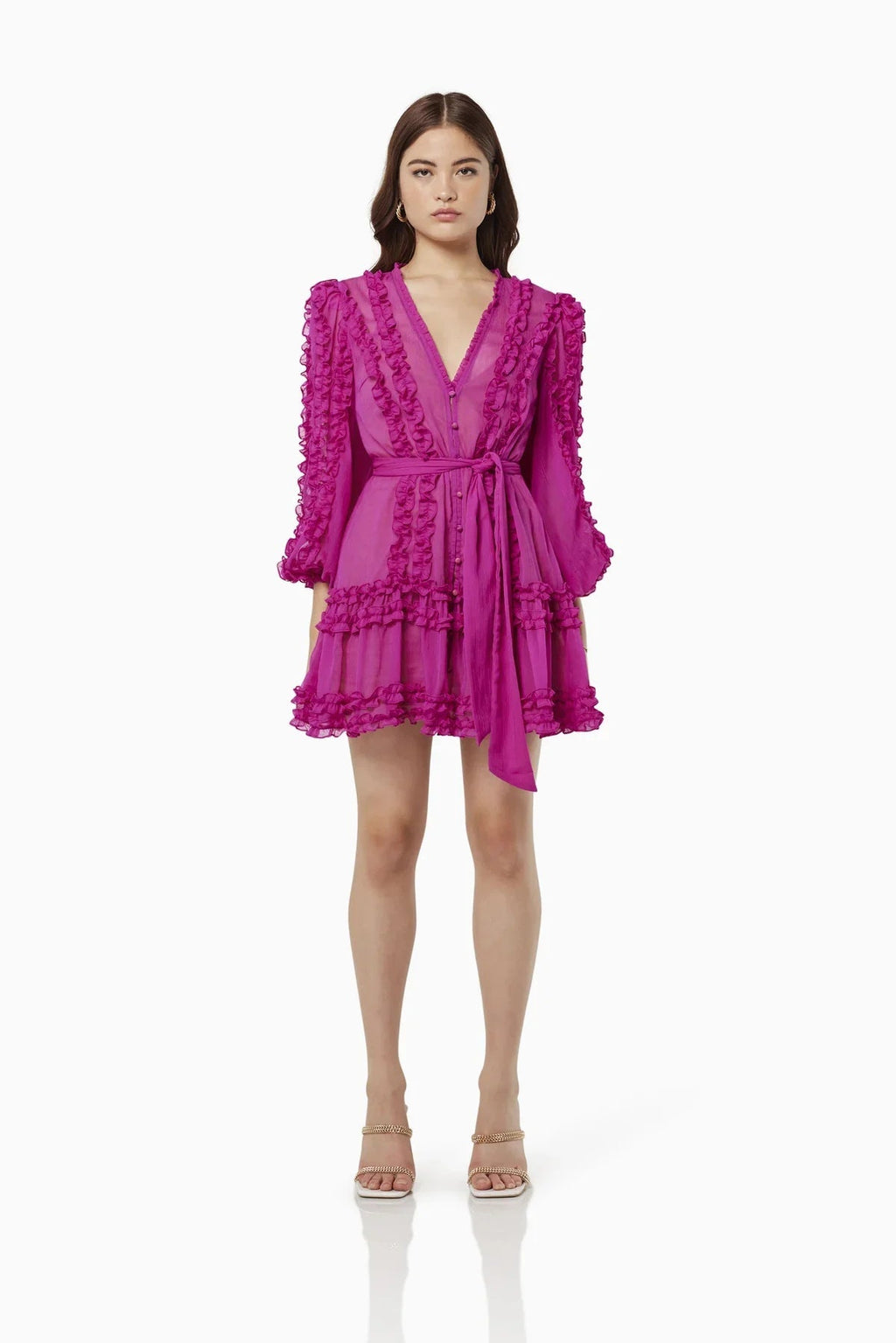 Flowering Girl Women Lara Chiffon flower hem Mini Dress in rose red