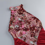 Flowering Girl Women tracy sequin embroidery halter maxi dress in red