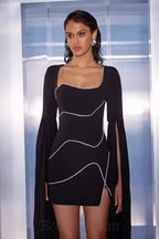 Flowering Girl Women crystal-stripe bodycon mini dress in black