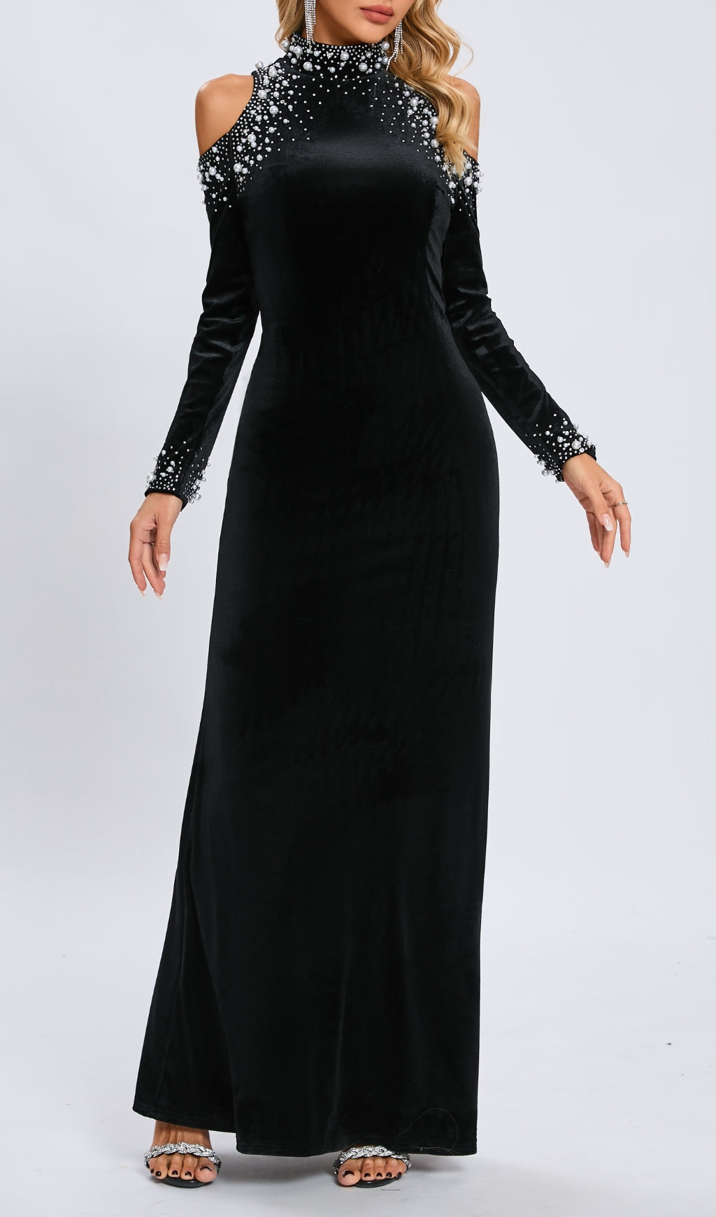 Flowering Girl Women Sequin Embellished Long Sleeve Maxi Dress In Black