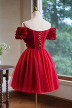 Caroline Red 3d Appliques Mini Prom Dress