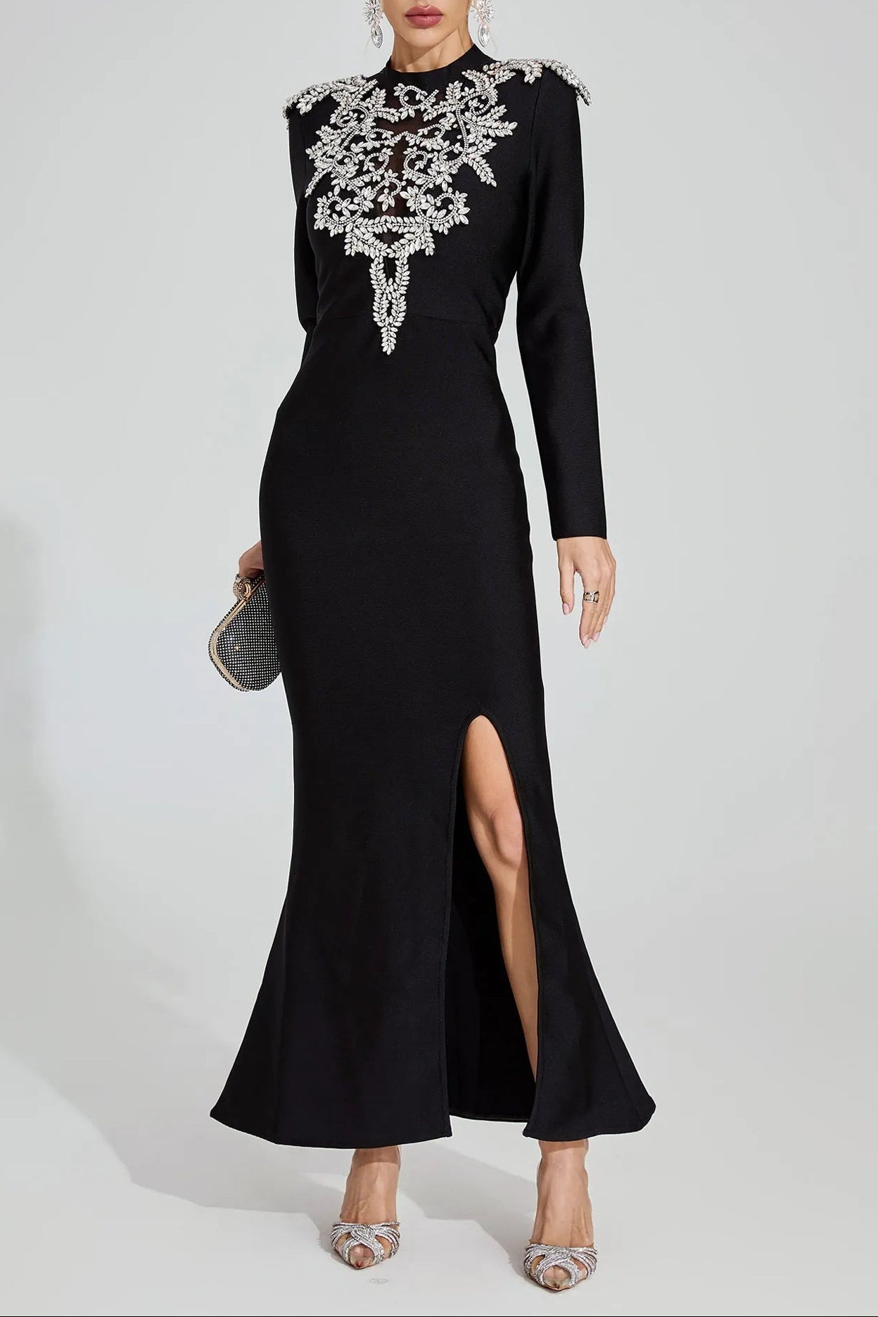 Karen Black Diamond Pattern Bandage Maxi Dress