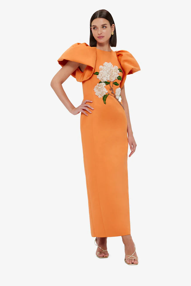 Flowering Girl Women Edwina Embellished Maxi Dress Hydrangea Print In Tangerine