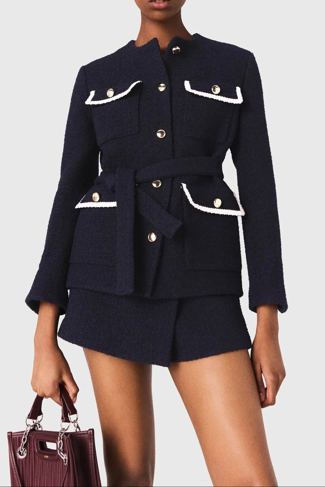 Sigrid Navy Blue 4-Pocket Tweed Jacket