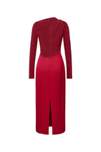Flowering Girl Women Eleanor Sheath Asymmetric Neck Taffeta Midi Dress in red