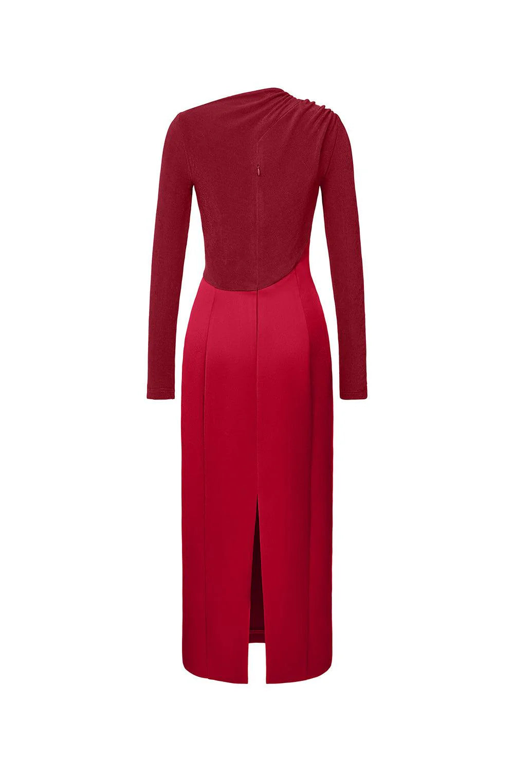 Flowering Girl Women Eleanor Sheath Asymmetric Neck Taffeta Midi Dress in red