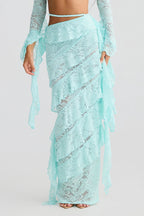 Flowering Girl Women crafted rope crop top lace skirt set in pale blue