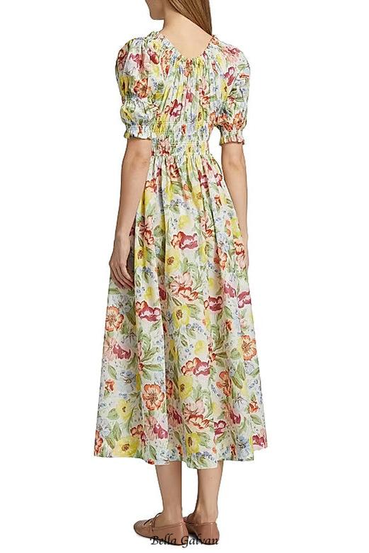 tobey Ischia Floral Smocked Midi Dress