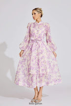 simona Floral print lantern sleeve Maxi Dress in purple
