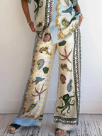 Unique Deep Sea Floral Print Loose Shirt and Pants Set