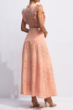 bonnie V-neck Embroidery Crop Top & Skirt Set in orange