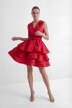 Flowering Girl Women jessica Red V-neck Tiered Ruffle Mini Dress