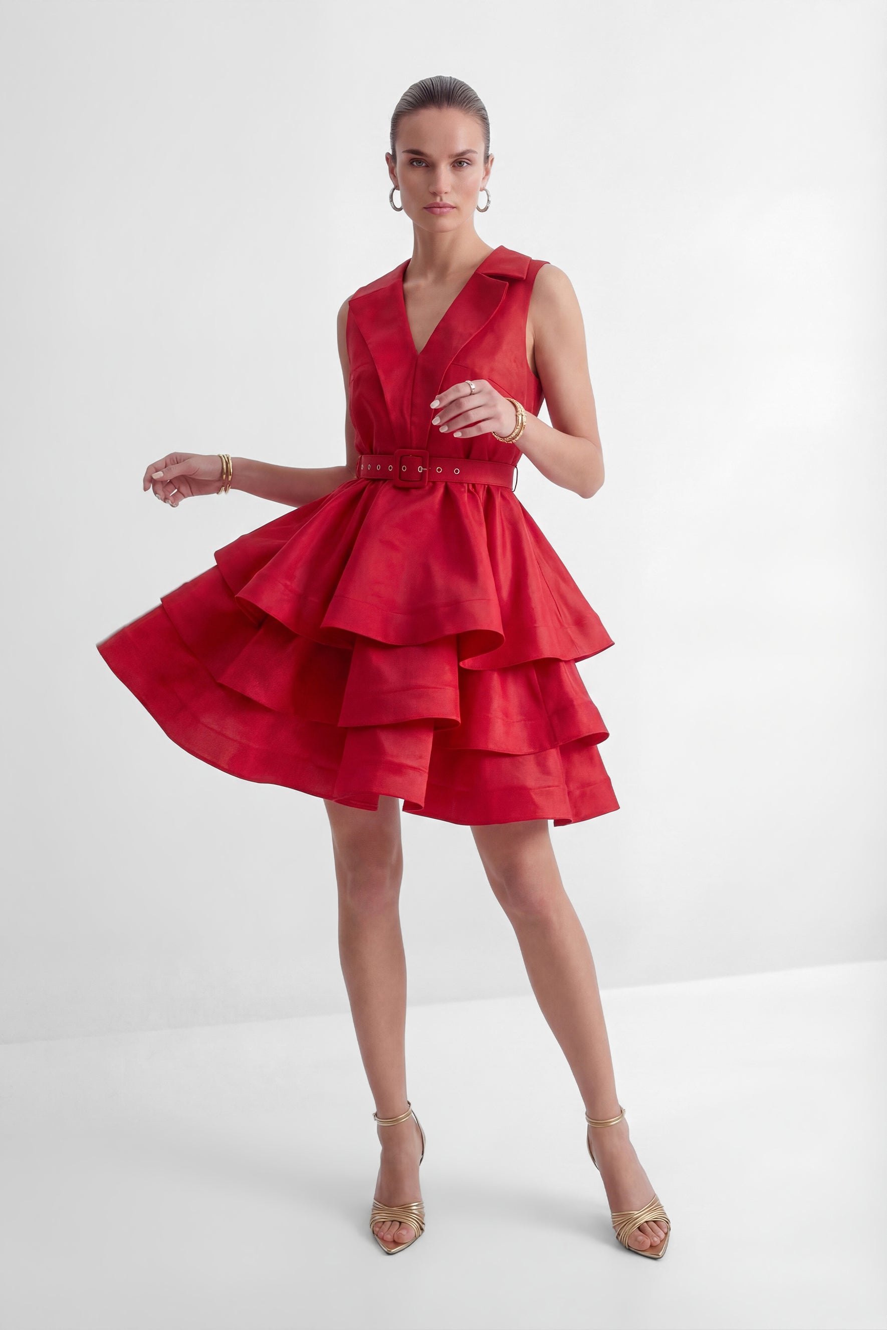 Flowering Girl Women jessica Red V-neck Tiered Ruffle Mini Dress