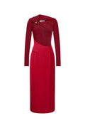 Flowering Girl Women Eleanor Sheath Asymmetric Neck Taffeta Midi Dress in red