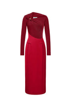 Flowering Girl Women Eleanor Sheath Asymmetric Neck Taffeta Midi Dress in red